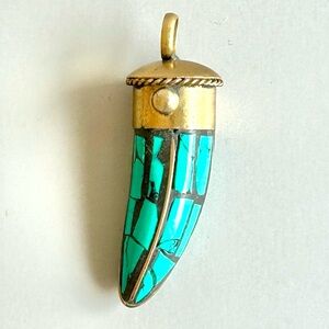 Handmade Horn Pendant, Turquoise/Brass